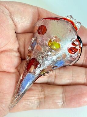 🔥$1 Clearance  Large Red Multi Goldflake Handmade Lampwork Glass Conch Pendant